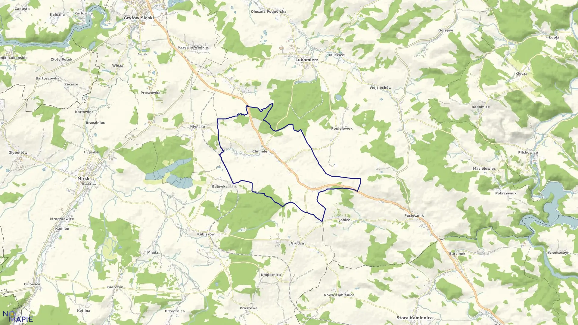 Mapa obrębu CHMIELEŃ w gminie Lubomierz