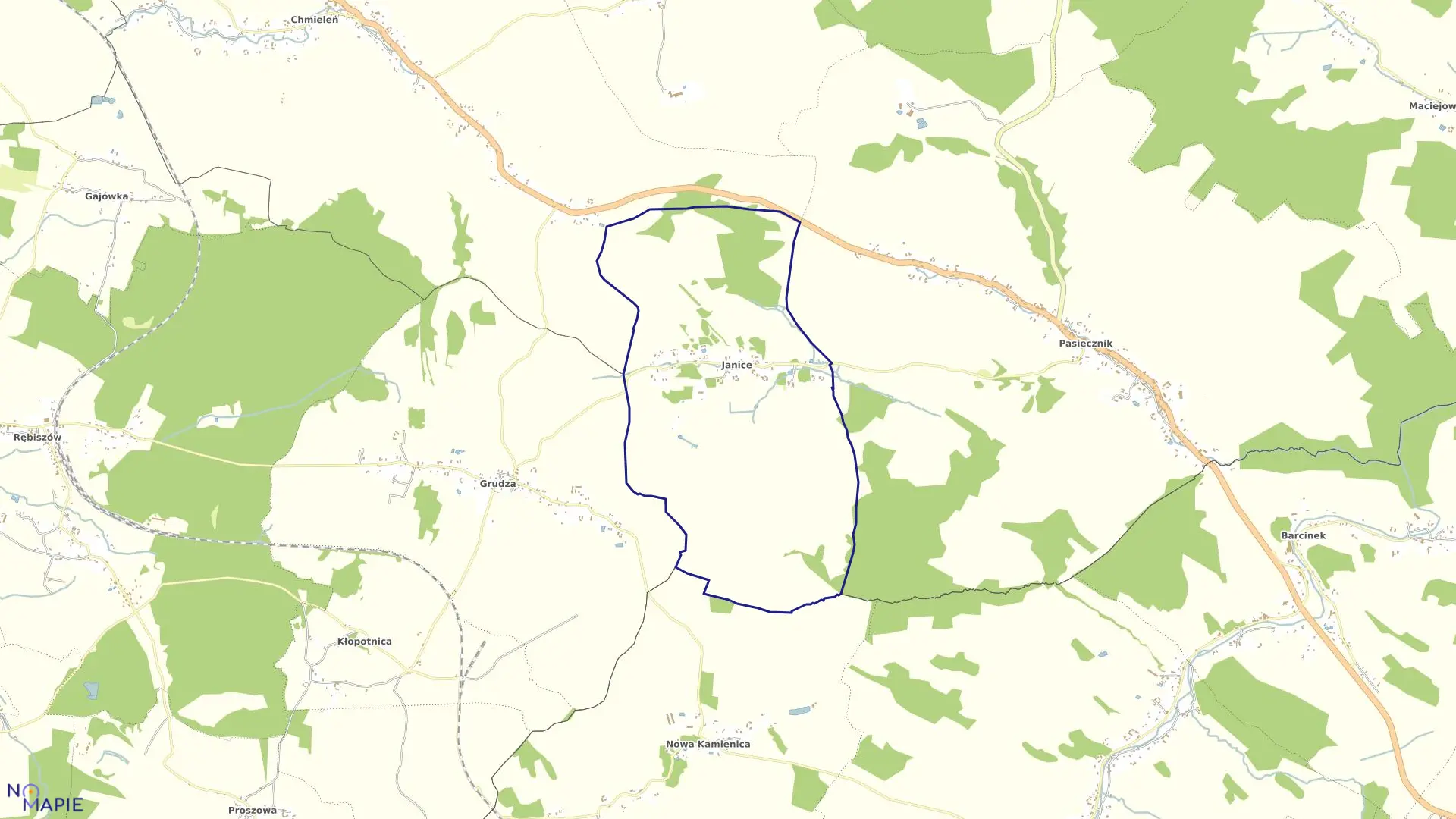 Mapa obrębu JANICE w gminie Lubomierz