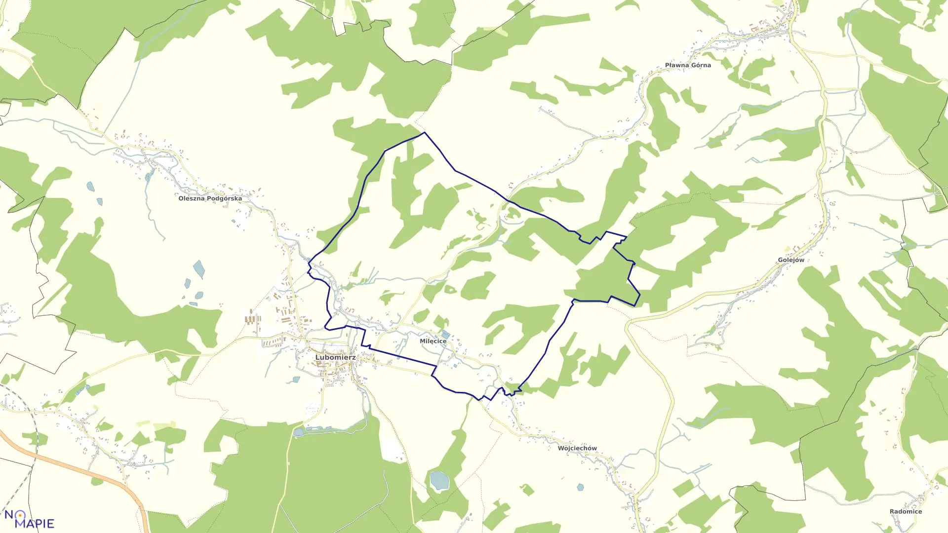 Mapa obrębu MILĘCICE w gminie Lubomierz