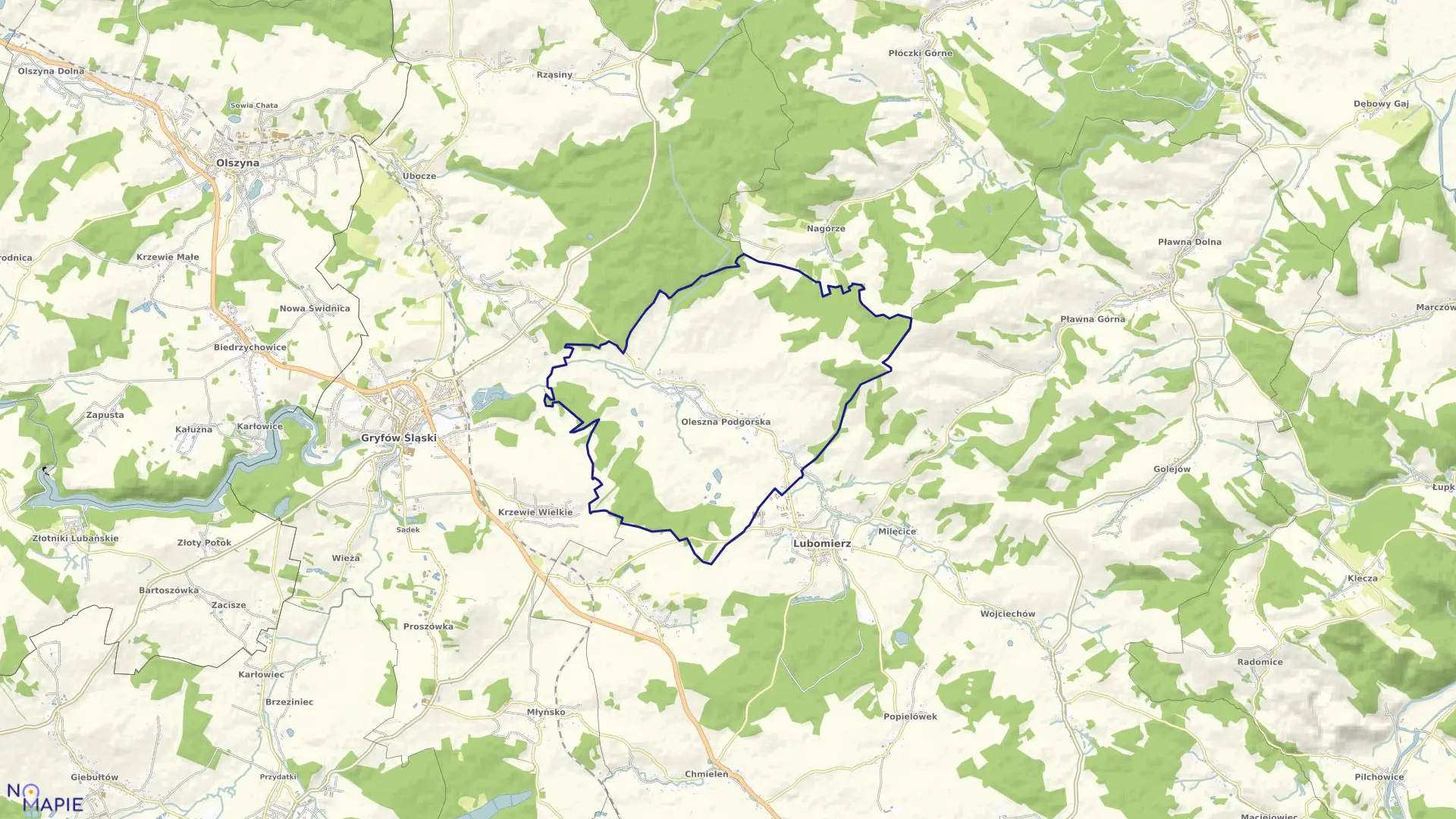 Mapa obrębu OLESZNA PODGÓRSKA w gminie Lubomierz