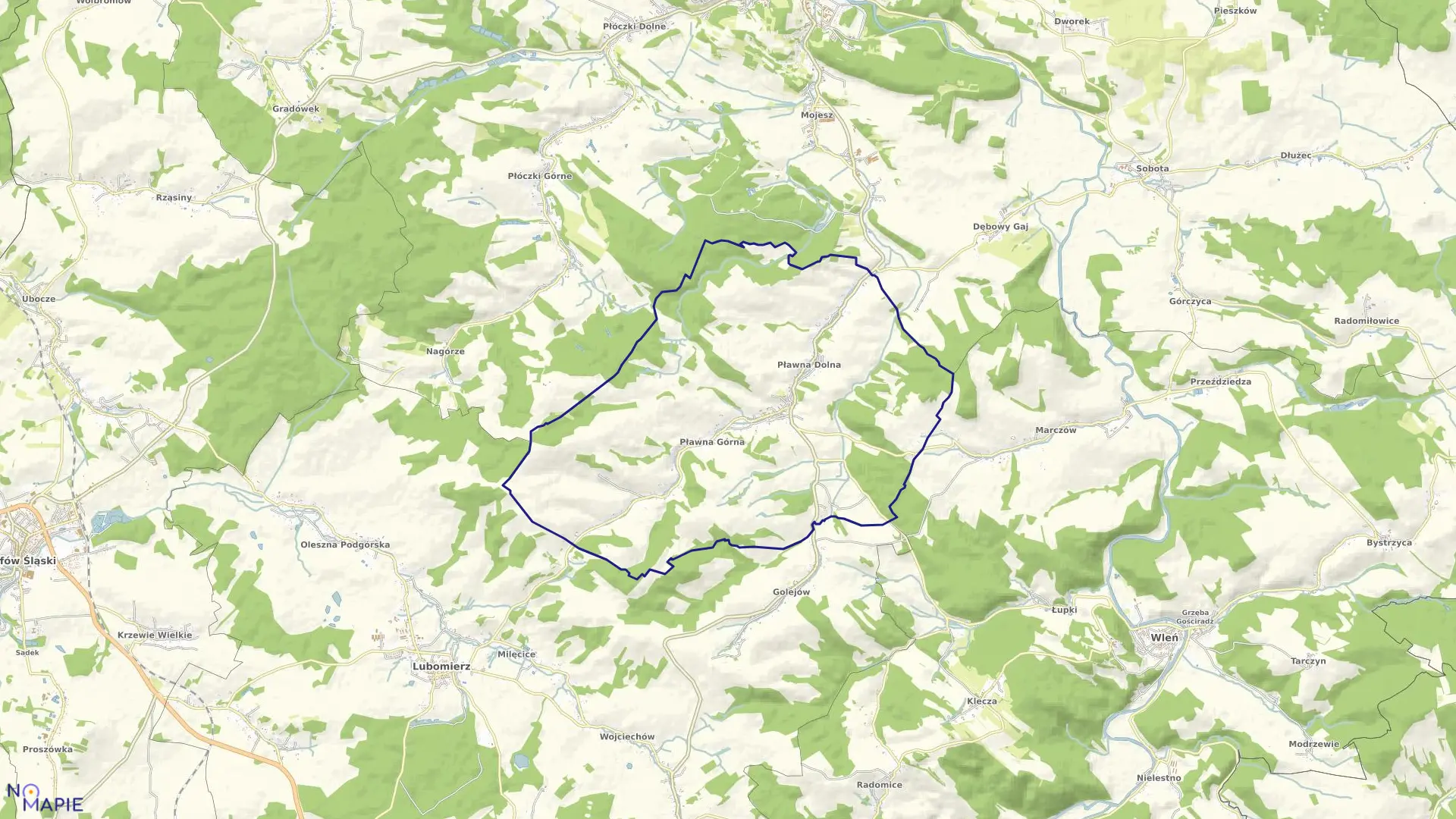 Mapa obrębu PŁAWNA w gminie Lubomierz