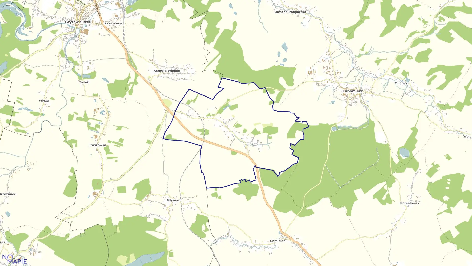 Mapa obrębu RADONIÓW w gminie Lubomierz