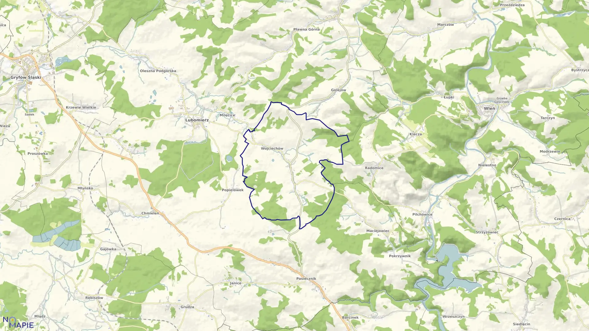 Mapa obrębu WOJCIECHÓW w gminie Lubomierz